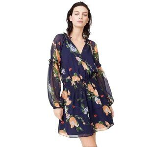 Club Monaco Abbygail Silk Floral Dress Navy Multicolor Size 4